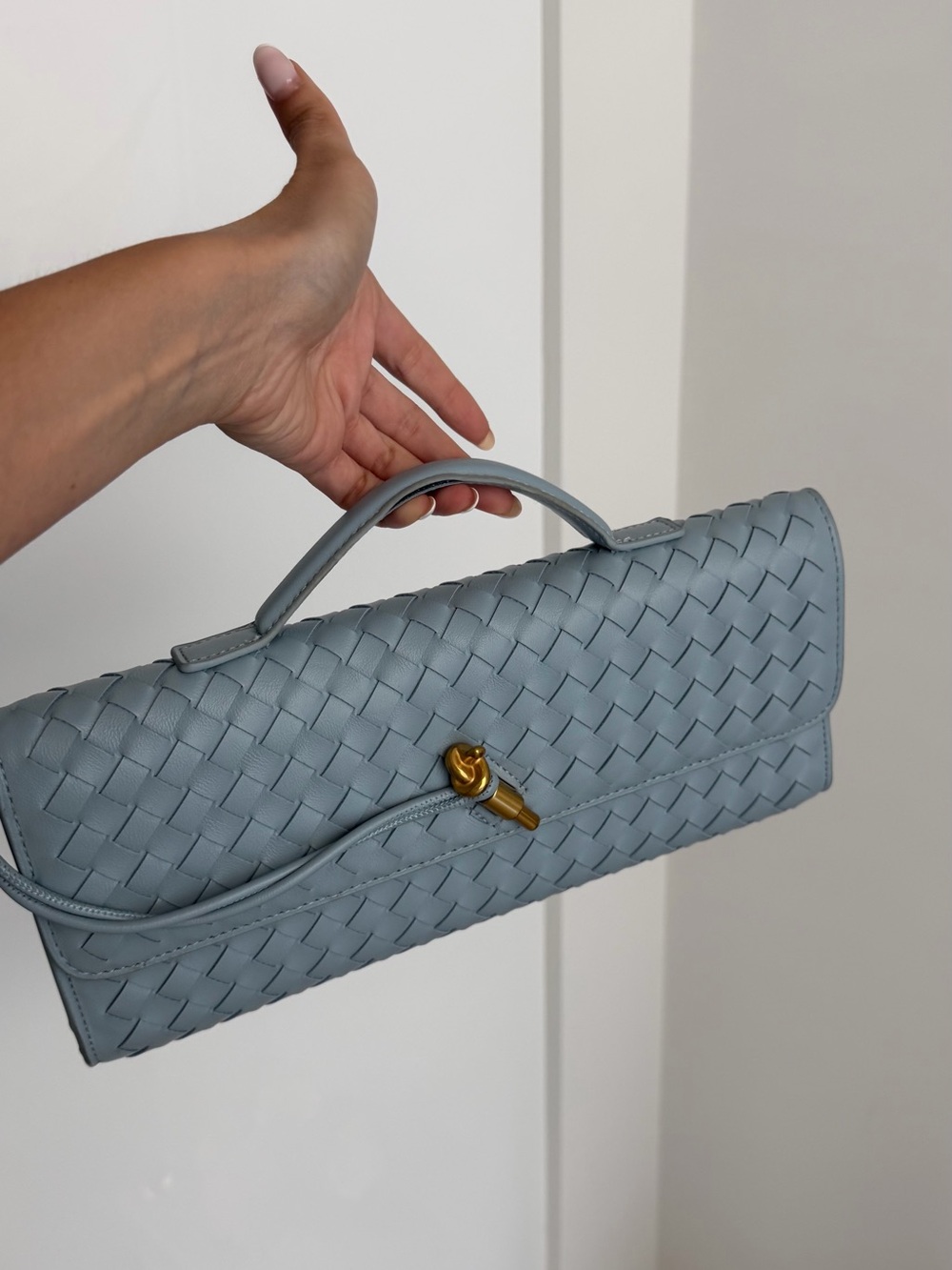 Woven Light Blue Top-Handle Clutch